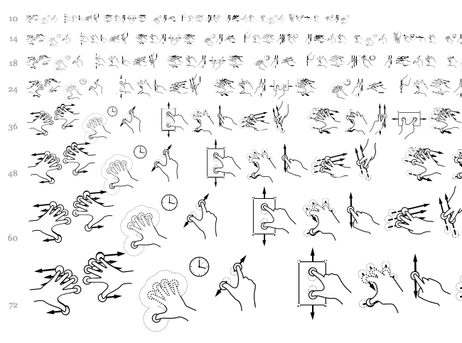 Gesture Glyphs font waterfall